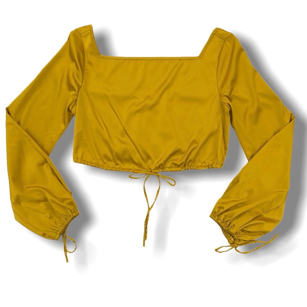 FREE PEOPLE Intimately Sexy Silky Satin Long Sleeve Gold Crop Top NWOT